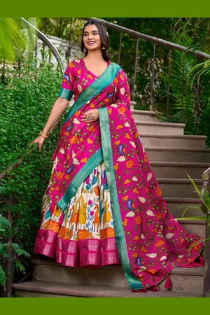 LOOKNBOOK ART Kalamkari Printed Semi-Stitched Lehenga & Unstitched Blouse With Dupatta