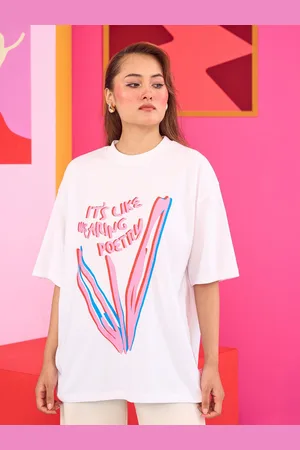 THE CLOTHING FACTORY Women Graphic Printed Round Neck Cotton Oversized Longline T-shirt