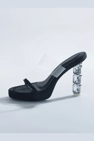 Signature Signature Stone Embellished Sole Open Toe Block Heels