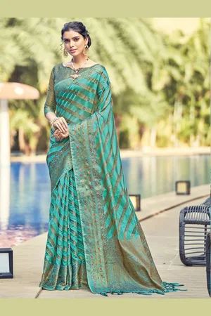 SANGAM PRINTS Woven Design Zari Organza Saree