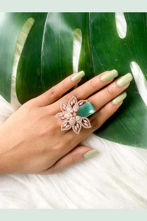 I Jewels Rose Gold Plated CZ & AD Studded Adjustable Finger Ring