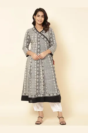Fabindia Geometric Printed V-Neck Cotton Angrakha Anarkali Kurta