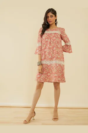 Soch Floral Women Print Bell Sleeve A-Line Dress