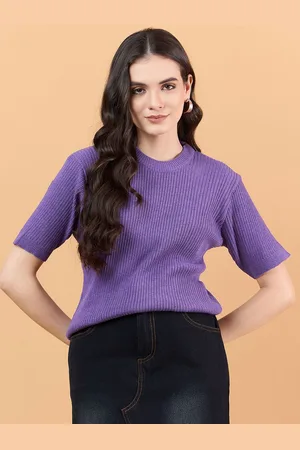 CLAPTON Women Self Design Round Neck Knitted T-shirt