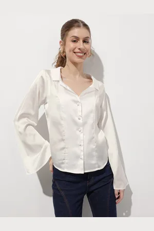DressBerry Porcelain White Bliss of Lapel Satin Shirt