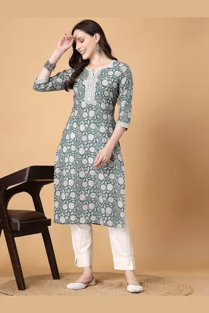 God Bless Floral Printed Notch Neck Pure Cotton Straight Kurta