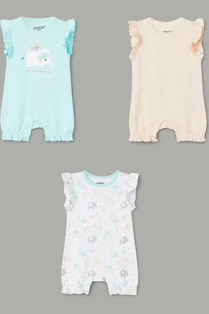 Lifestyle Infant Girls Pack Of 3 Printed Pure Cotton Rompers