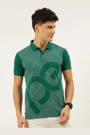 Peter England Men Green Brand Logo Printed Polo Collar Slim Fit T-shirt