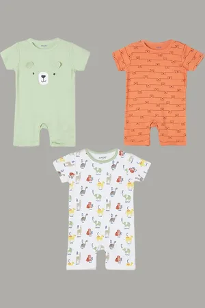 Lifestyle Pack Of 3 Infant Boys Conversational Printed Round Neck Rompers