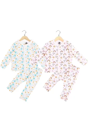 The Mom Store Infants Kids Pack Of 2 Printed Pure Cotton T-shirts With Pyjamas