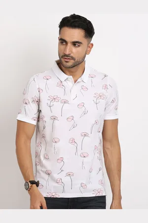 Turtle Men Floral Printed Polo Collar Slim Fit T-shirt