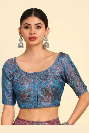 Soch Blue Ethnic Motifs Woven-Design Saree Blouse