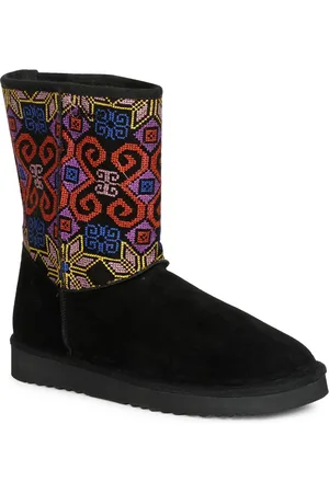 SAINT G. Women Black & Blue Woven Design High-Top Winter Boots