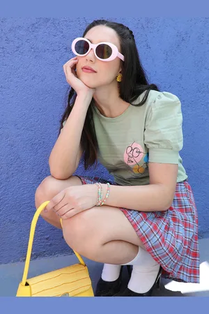 Campus Printed Round Neck Puff Sleeve Top