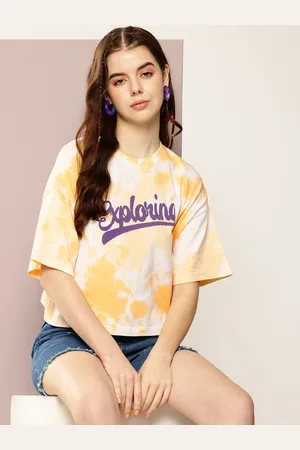 Kook N Keech Tie and Dye Drop-Shoulder Sleeves Pure Cotton Boxy Crop T-shirt