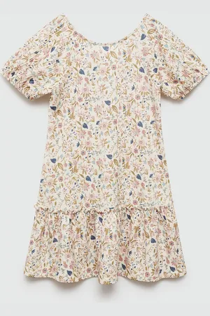 MANGO Floral Print Puff Sleeve A-Line Dress