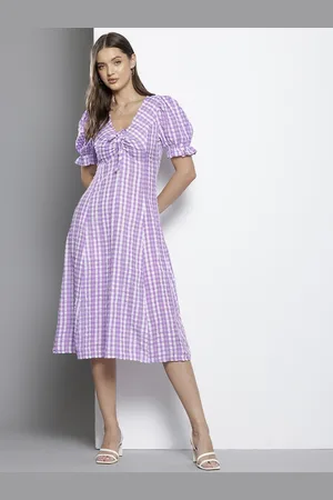 NA-KD Seersucker Checked Tie-Up A-Line Midi Dress