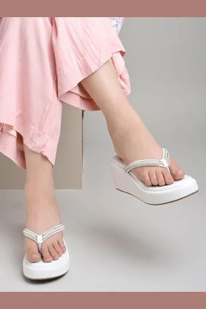 Shoetopia Embellished Open Toe Flatform Heels