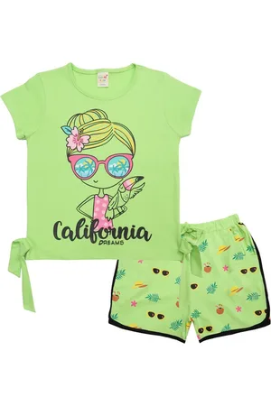 Clothe Funn Girls Printed Pure Cotton Top with Shorts