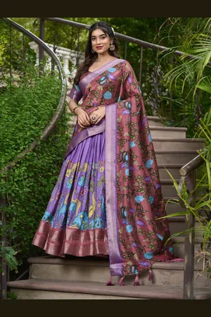 LOOKNBOOK ART Kalamkari Printed Semi-Stitched Lehenga & Unstitched Blouse With Dupatta