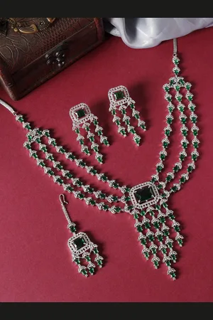 justpeachy Silver Plated American Diamond Necklace and Earrings