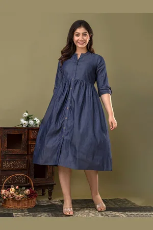 Celebravo Women Mandarin Collar Cotton Fit and Flared Dress