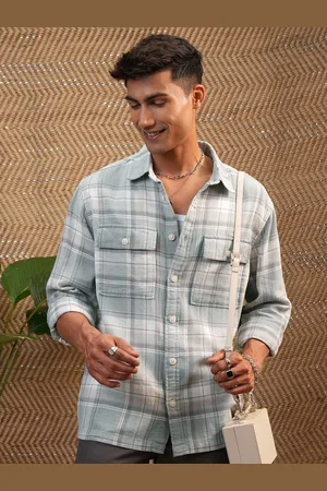 LocoMotive Premium Men Dobby Textured Checked Utility Pocket Oversized Overshirt