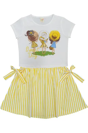 Clothe Funn Girls Print Round Neck Short Sleeves Fit & Flare Dress