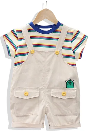 Stylecast Infants Kids Striped Pure Cotton Dungaree With T-Shirt