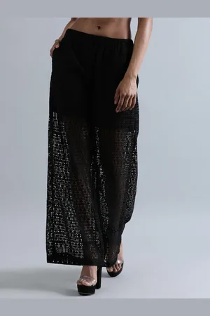 Bene Kleed Women Lace Wide Leg Semi-Sheer Parallel Trousers