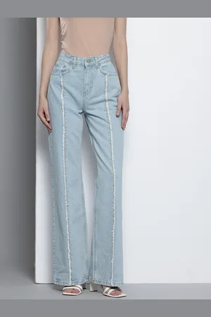 NA-KD Women Fringed Detail Wide Leg Jeans