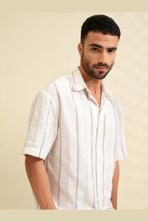 LocoMotive Men Premium Cotton Linen Dobby Textured Checked Oversized Overshirt