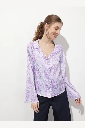 DressBerry Artistically Chic Lapel Collar Marble Print Shirt