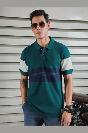 High Star Men Polo Collar Typographic color blocked cotton T-shirt