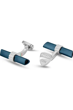 DUCATI Silver-Toned & Teal Cylinder Cufflink