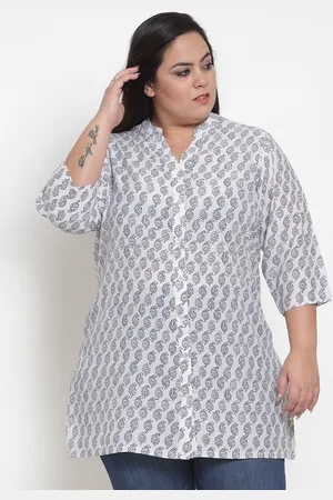Pluss Women White & Blue Printed Tunic