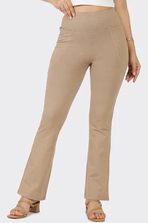 BlissClub Women Herringbone Textured Tailored Flared High-Rise Wrinkle Free Trousers