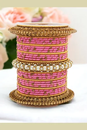 Leshya Set of 31 Brass-Plated Stone Studded Bangles