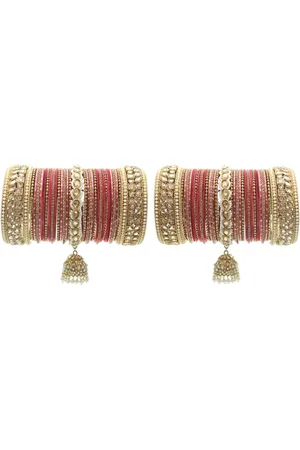 Leshya Set Of 70 Brass-Plated Kundan Studded Jhumki Bangles