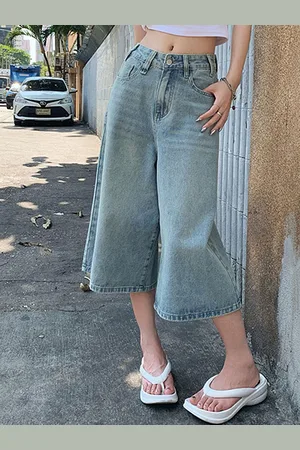 LULU & SKY Women Wide Leg High-Rise Highly Distressed Light Fade Jeans