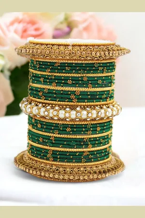Leshya Set Of 31 Brass Plated Stone Studded Bangles