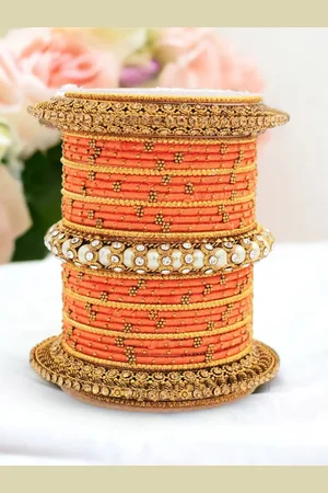 Leshya Set Of 31 Brass-Plated Stone-Studded Bangles