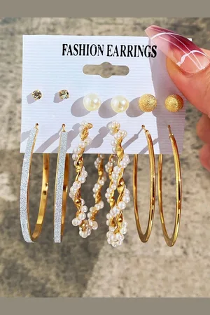 Jewels Galaxy Set Of 6 Gold Plated Contemporary Drop Earrings