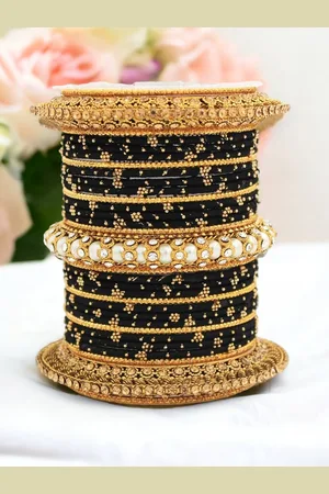 Leshya Set Of 31 Brass Plated Stone Studded Bangles