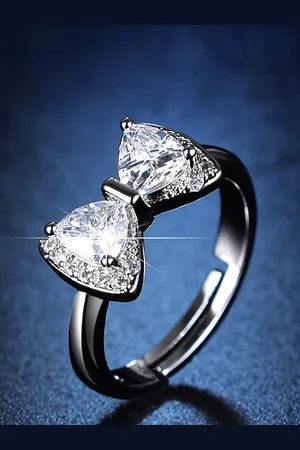 Jewels Galaxy Silver-Plated Crystal-Studded Bow Tie Shaped Adjustable Finger Ring