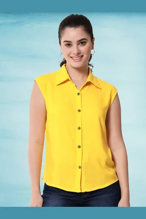 Funday Fashion Women Opaque Solid Spread Collar Sleeveless Casual Shirt