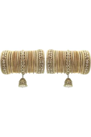 Leshya Set Of 70 Brass-Plated Kundan-Studded & Beaded Jhumki Bangles