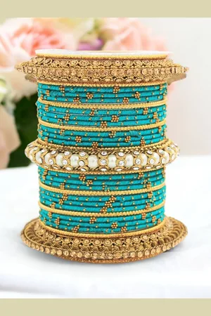Leshya Set Of 31 Brass-Plated Stone-Studded Bangles
