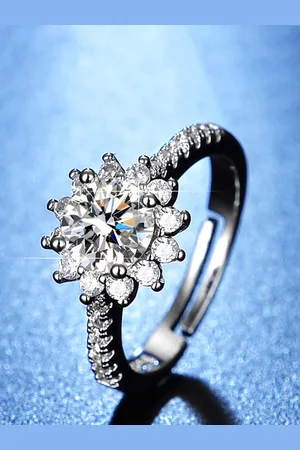 Jewels Galaxy Silver Plated American Diamond Studded Adjustable Solitaire Finger Ring