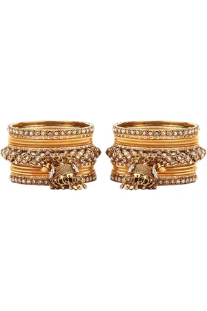 Leshya Set Of 26 Brass Plated Stones Studded Jhumki Bangles